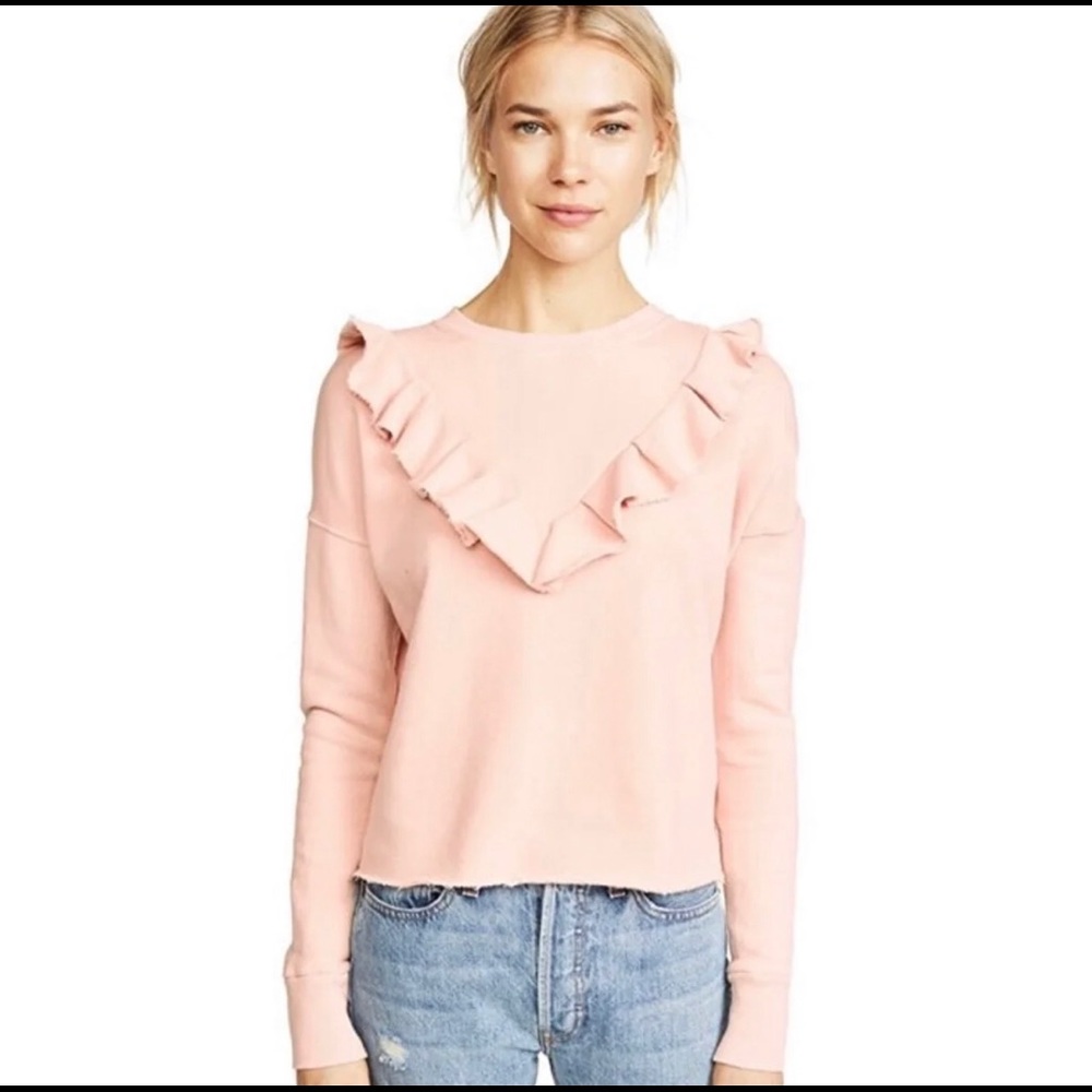 Free People Ooh La Ruffle Pink Terry Pullover.